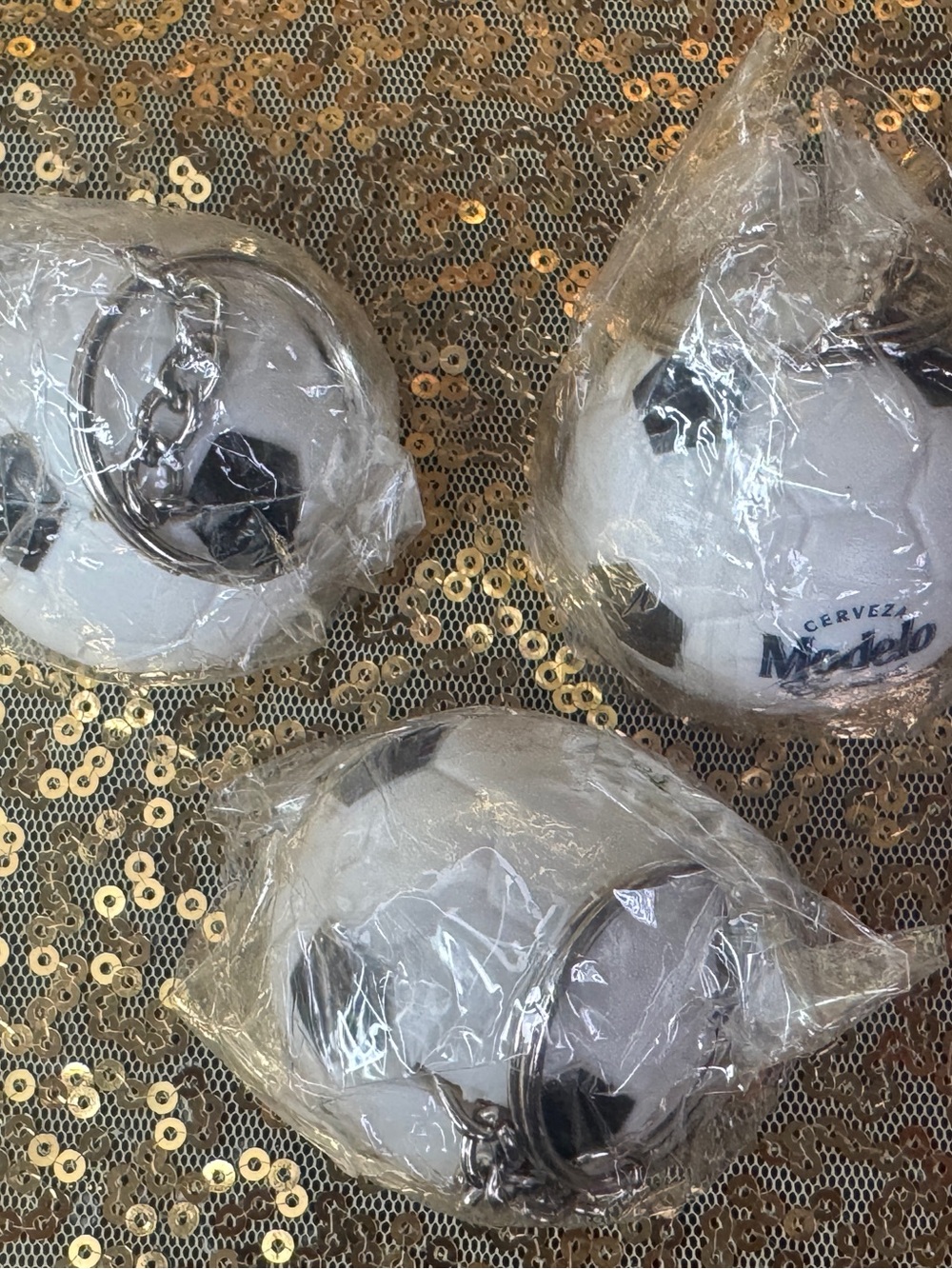 ModelCo White and Black Soccer Ball Keychain Trio
